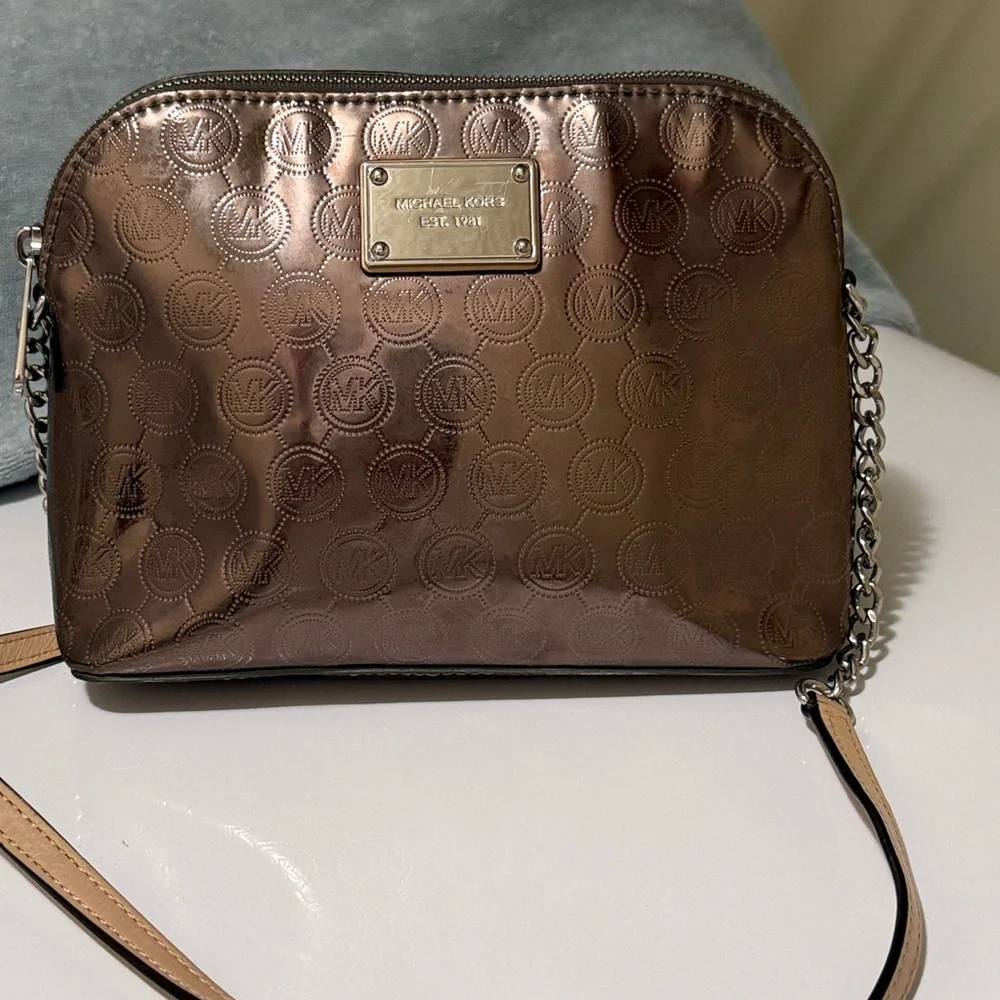 Michael Kors Bronze Metallic Mirrored Crossbody with MK Logo